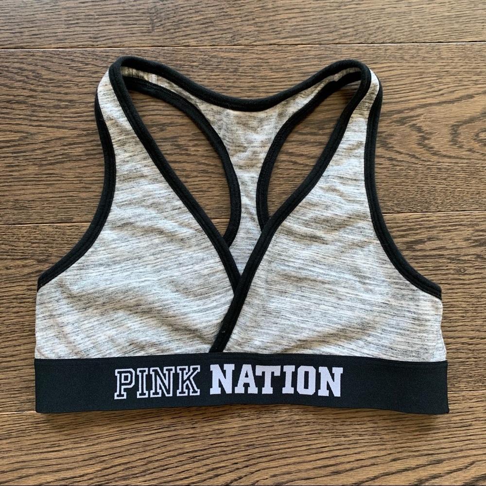 PINK Victoria's Secret Gray & Black Racerback Sports Bra - PINK NATION